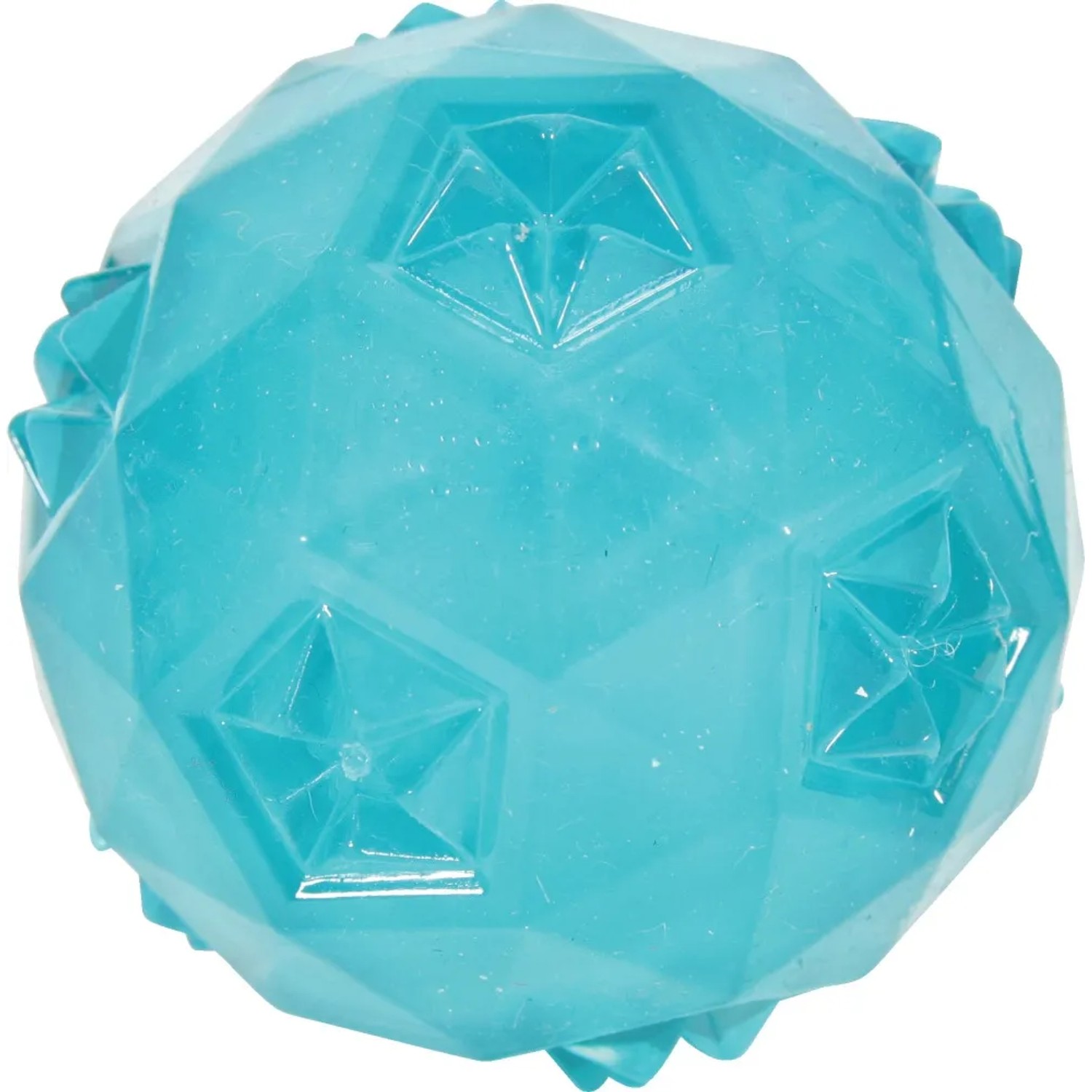Palla giocattolo blu per cuccioli con rilievi e motivo a stella.