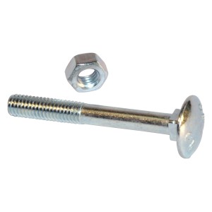 Bullone a testa tonda argentato con dado, noto anche come bullone a testa bombata con quadro sottotesta.