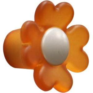 Pomello per mobili a forma di fiore arancione con dettaglio bianco per armadi e cassetti.