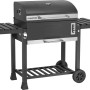 Barbecue a carbone Jamestown Jaxon XL, grigio scuro, mobile, con coperchio, termometro e ripiani laterali.