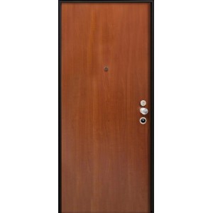 Porta blindata t.b.t. marrone con telaio nero e spioncino.