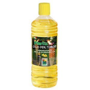 Bottiglia di olio antizanzare giallo per torce.