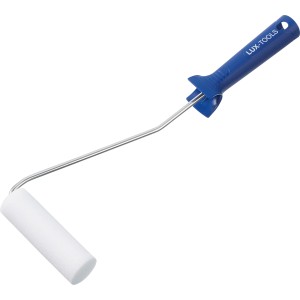 Rullo in schiuma LUX 11 cm, bianco, con manico blu. Rullo per verniciatura fine.