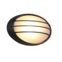 Plafoniera ovale t.b.t. con cornice nera e griglia davanti alla lampadina.