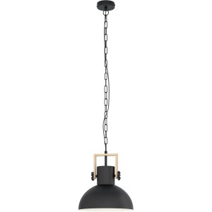 Lampada a sospensione Eglo Lubenham, nero-marrone, con acciaio e legno, per soggiorno e camere da letto.