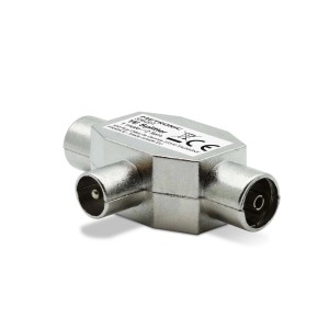Accessorio video t.b.t.: Splitter antenna in metallo con tre porte.