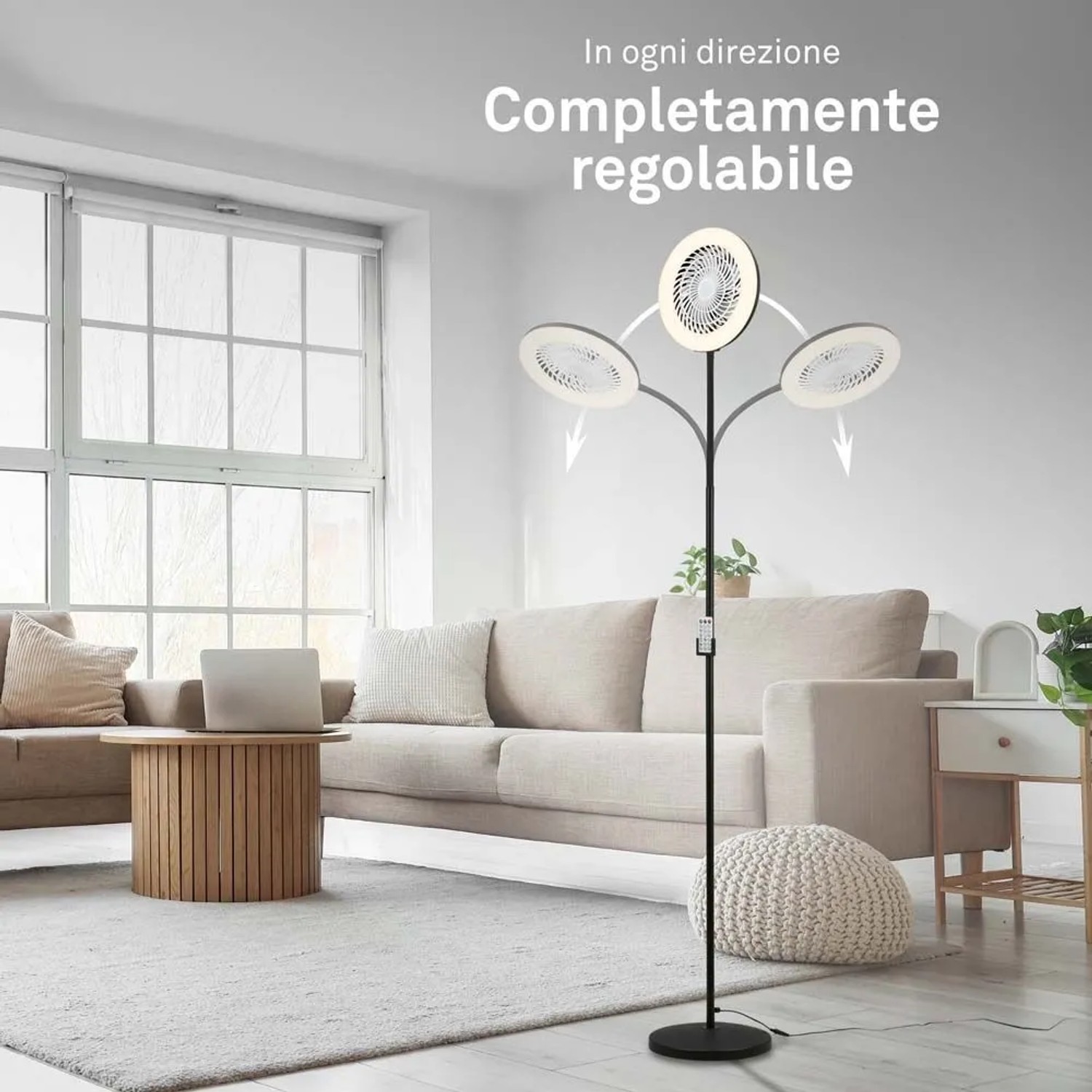 Lampada LED da terra Windy con ventilatore 1380 lm luce calda metallo nero_6