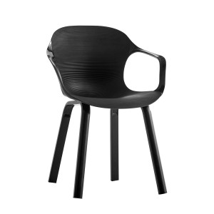 Sedia impilabile nera t.b.t. con braccioli per interni.