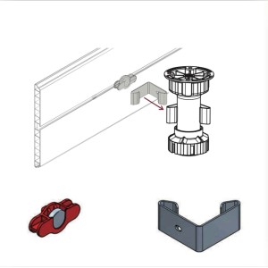 t.b.t. per cucine Top Cucina, composto da piedino regolabile, staffa e connettore.