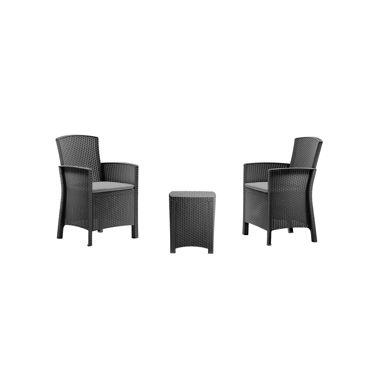 Set di mobili da giardino t.b.t. con 2 sedie e tavolo effetto rattan.