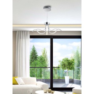 Moderna lampada a sospensione t.b.t. in metallo, ideale per illuminare il soggiorno.