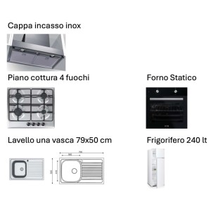 Cucina completa Rovigno 300 cm sx rovere grigio e bianco