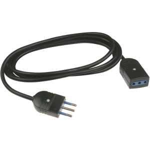 Prolunga t.b.t. nera con spina e presa per uso interno.