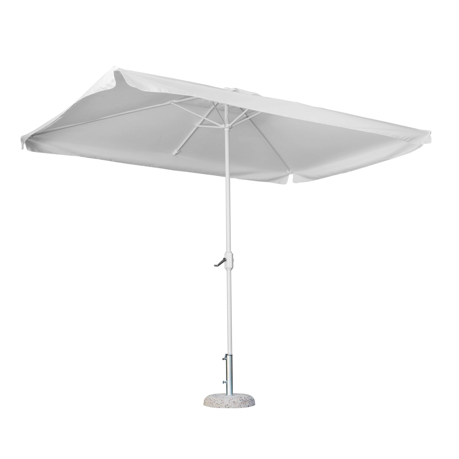 Ombrellone a braccio rettangolare bianco t.b.t. con base.