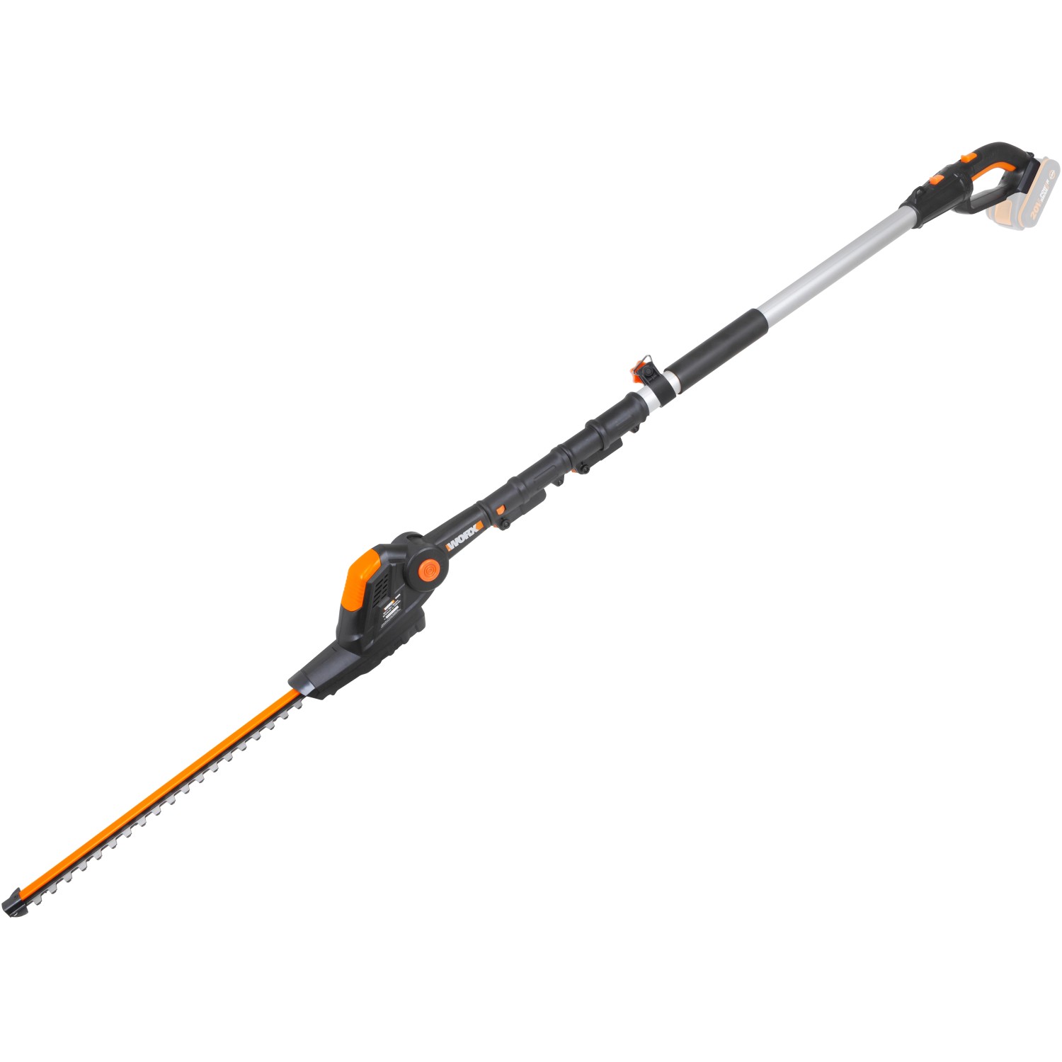 Tagliasiepi telescopico a batteria Worx WG252E.9 20V Solo con testa regolabile e asta telescopica.
