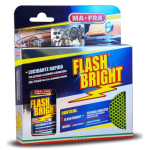 Ma-Fra Flash Bright set lucidante metalli con spugna per auto, moto. Pulisce acciaio, alluminio e cromo.