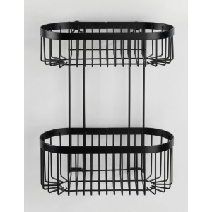 Mensola da parete nera Wenko Classic Plus con 2 ripiani in acciaio per bagno e WC.