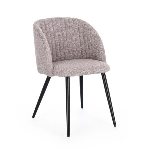 Sedia t.b.t. con rivestimento bouclé grigio e gambe nere.