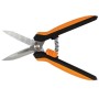 Forbici da giardino multiuso Fiskars SP320, arancio-nero, con lama seghettata e tagliafili.