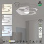 Ventilatore LED bianco con telecomando per colori di luce variabili.