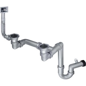 Kit di scarico per lavello in 2 vaschetta Scarico 2 acciaio 30x41x14 cm