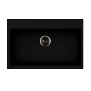 Lavello in acciaio inox nero, vista dall'alto.