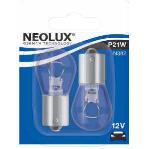 Due lampadine Neolux P21W 12V per impianto elettrico auto in blister.