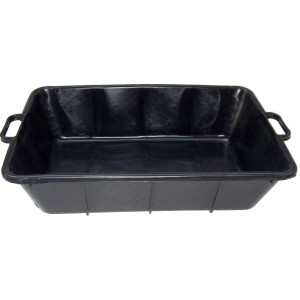 Mastello per malta nero in plastica con manici, adatto per lavori di muratura e piastrellatura.
