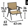 Immagine di due poltrone in rattan del set di mobili da giardino con dimensioni.