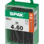 Viti SPAX, 4x60 mm, 30 pezzi in contenitore di plastica verde. Elementi di fissaggio universali.