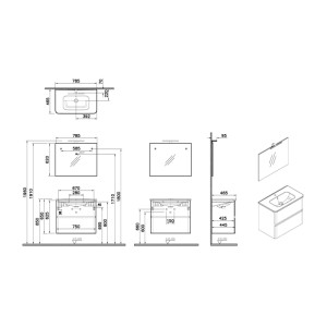 Mobile bagno lavabo+specchio LED sospeso 2 cassetti Mia Plus 80 cm bianco lucido