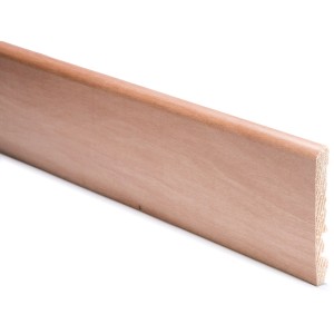 Sezione di battiscopa in legno t.b.t. chiaro non trattato.