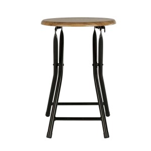 Sgabello da bagno t.b.t. con piano in legno e struttura in metallo nero.