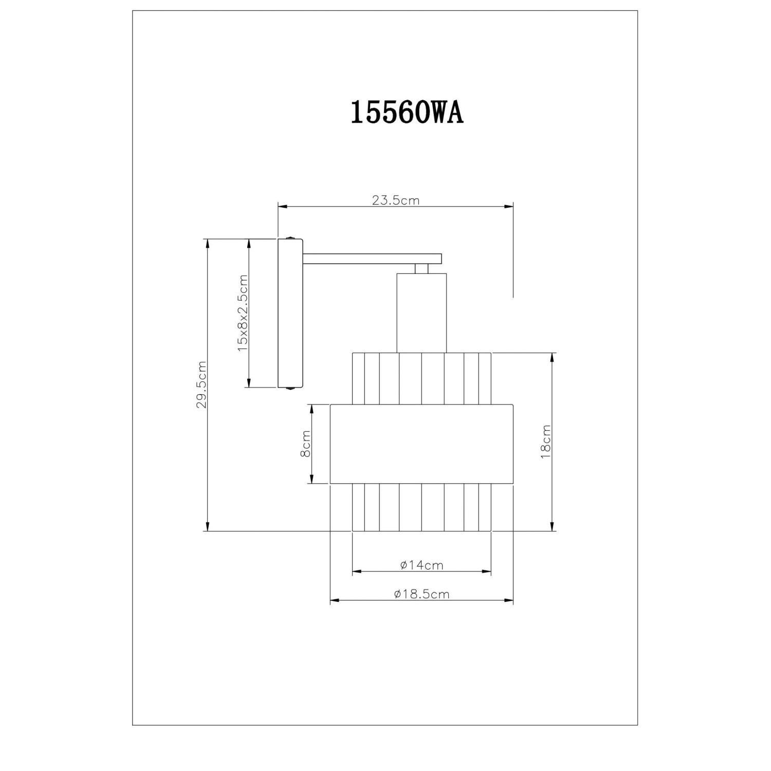 Disegno tecnico di un'applique con dimensioni.
