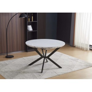 Tavolo rotondo allungabile Evelina marmo bianco lucido 120x120x76 cm