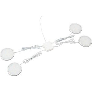 Faretti LED t.b.t., set da 4, luci bianche con cavi e distributore.