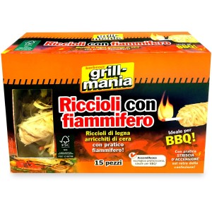 Riccioli accendifuoco con fiammiferi, ideali per barbecue. Legna da ardere per accensione rapida.