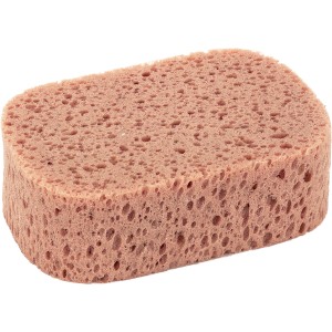 Spugna rosa per la cura dell'auto, rettangolare e porosa.