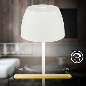 Lampada da tavolo a LED ricaricabile Brilo Serina Mini bianca, dimmerabile, alta 20 cm, per interni ed esterni.