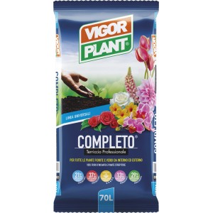 Sacco di terriccio universale Vigor Plant Completo, 70L, per fiori e piante verdi.