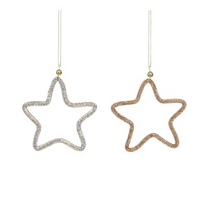 Due stelle t.b.t. scintillanti come decorazioni per l'albero di Natale in argento e oro.