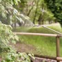 Spruzzatore a pressione che spruzza piante in giardino.