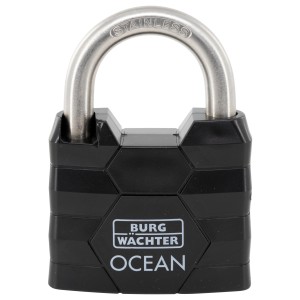 Lucchetto a cilindro nero Burg Wächter 490 NI 50, resistente all'acqua di mare e antiruggine.