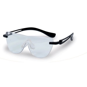 Occhiali di protezione t.b.t. con lente trasparente e montatura nera.