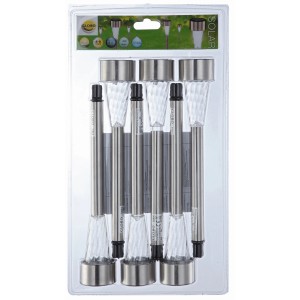 Set di 6 luci solari Globo in acciaio inox e plastica, ideali come decorazione per il giardino.