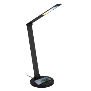 Lampada da scrivania LED Brilo Cuma nera con ricarica induttiva e dimmer touch.