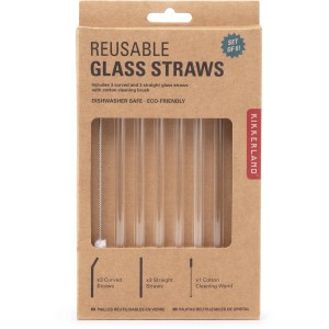 Set di 6 cannucce in vetro riutilizzabili Kikkerland con spazzolino. Idea regalo.