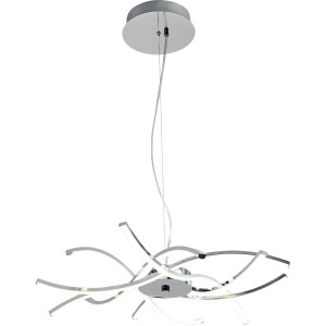 Moderna lampada a sospensione t.b.t. in look cromo per un'illuminazione elegante.
