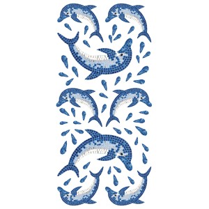 Adesivo da parete t.b.t. con motivo delfino, effetto mosaico blu per bagno e cameretta.