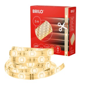 Striscia LED Brilo, 5 m, bianco caldo, con interruttore a cavo e confezione.